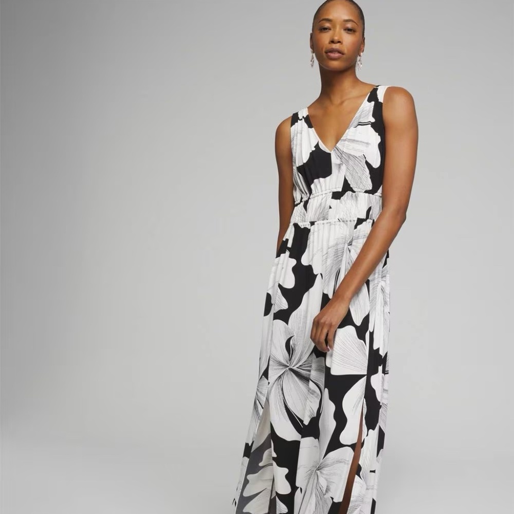 White House Black Market Black and White Floral Maxi Dress